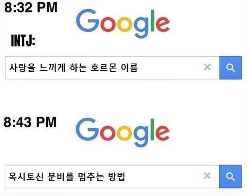 INTJ MBTI 사랑 옥시토신 호르몬 멈추는법 이성적 억제 짤