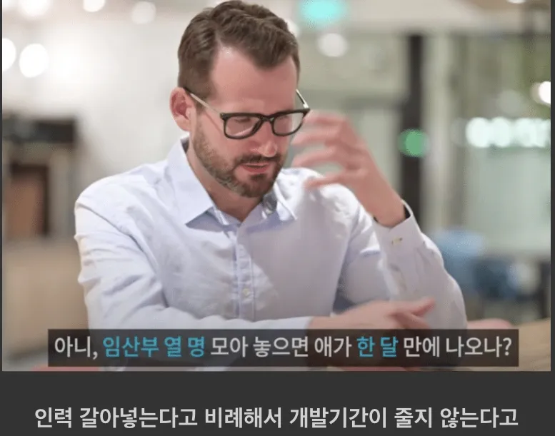 개발자투입 개발자 임산부 비유 인력 투입 일정 압박 분노 답답 명언