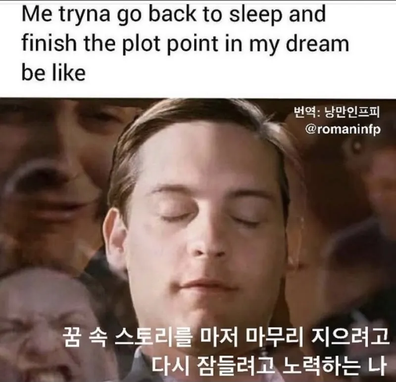 INFP MBTI 인프피 토비 맥과이어 스파이더맨 꿈 잠 과몰입 망상 간절 스토리
