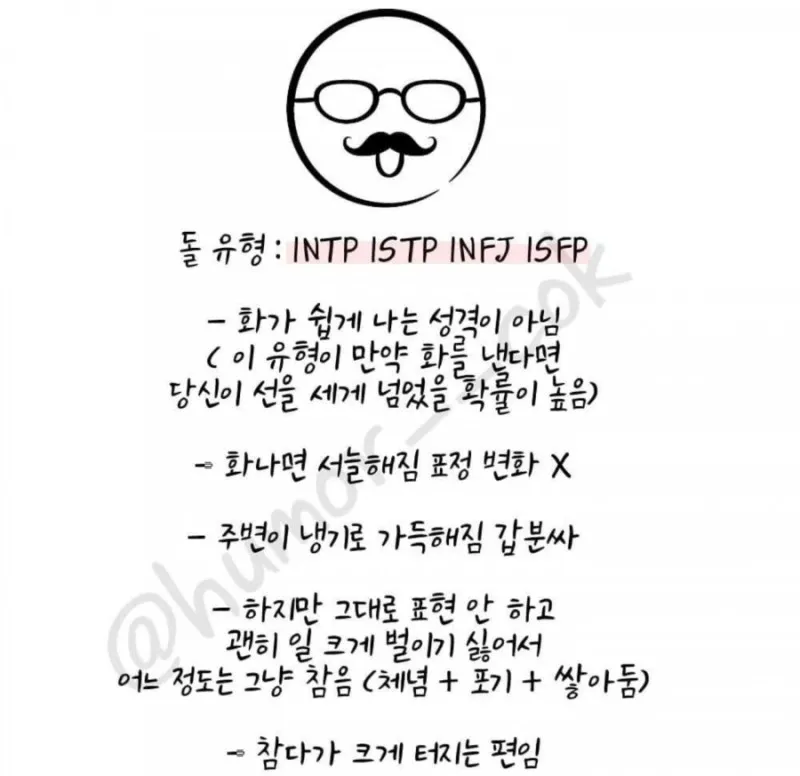 INTP ISTP INFJ ISFP MBTI 돌유형 화나면 서늘함 성격 특징 공감