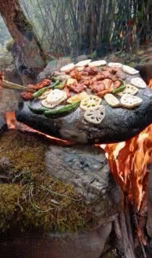 돌판 구이 야생 요리 캠핑 고기 연근 먹방 자연인 지글지글 배고파