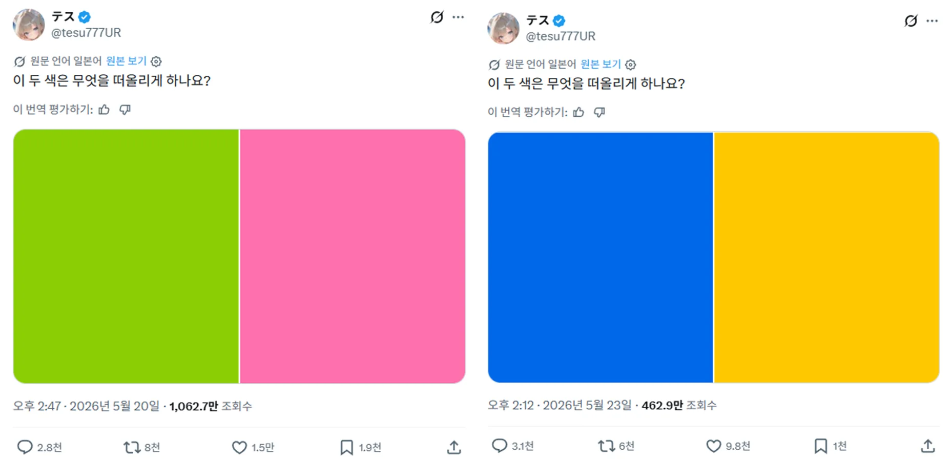 이 두 색은 무엇을 떠올리게 하나요 (색상 연상 밈)