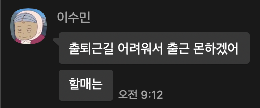 수밍할매 이수민 할매는 출근 못하겠어 직장인 핑계 퇴사 퇴근 거부 짤