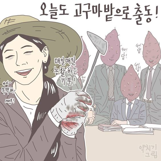 #고구마 약치기그림 고구마 답답함 직장인 회사 상사 분노 풍자 농활 상황