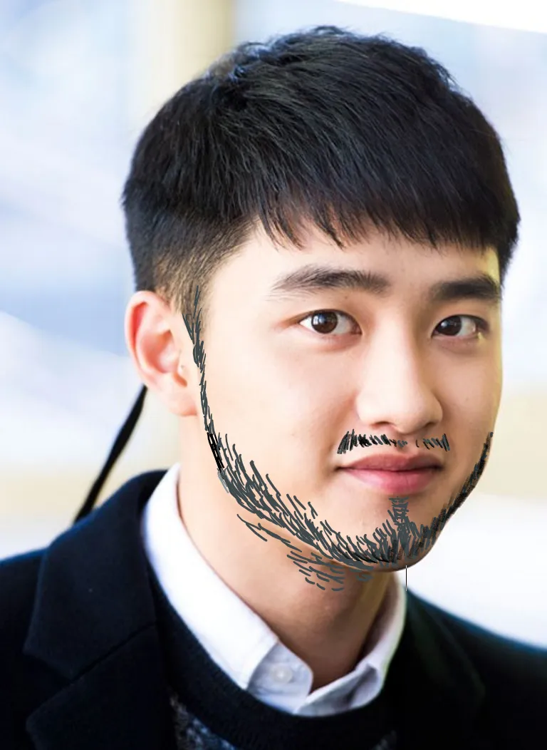 임기남 엑소 디오 도경수 수염 합성 웃긴 아이돌 근엄 미소