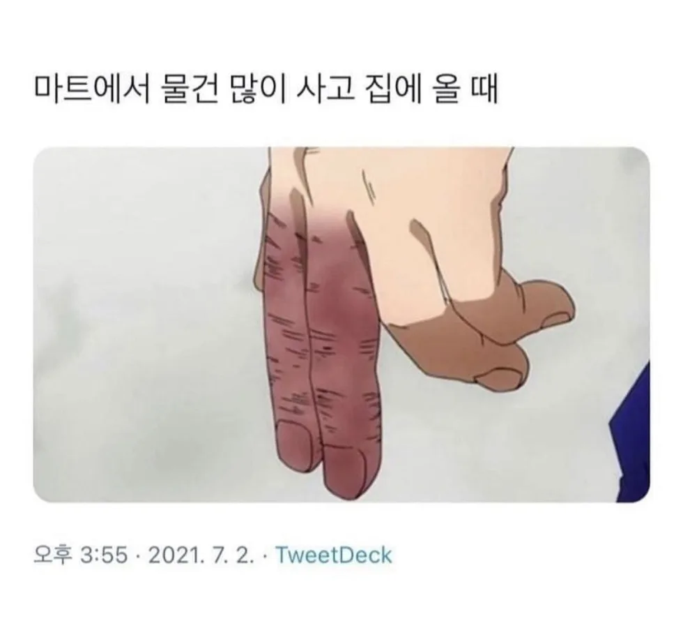 마트에서 물건 많이 사고 집에 올 때 손가락 피안통함