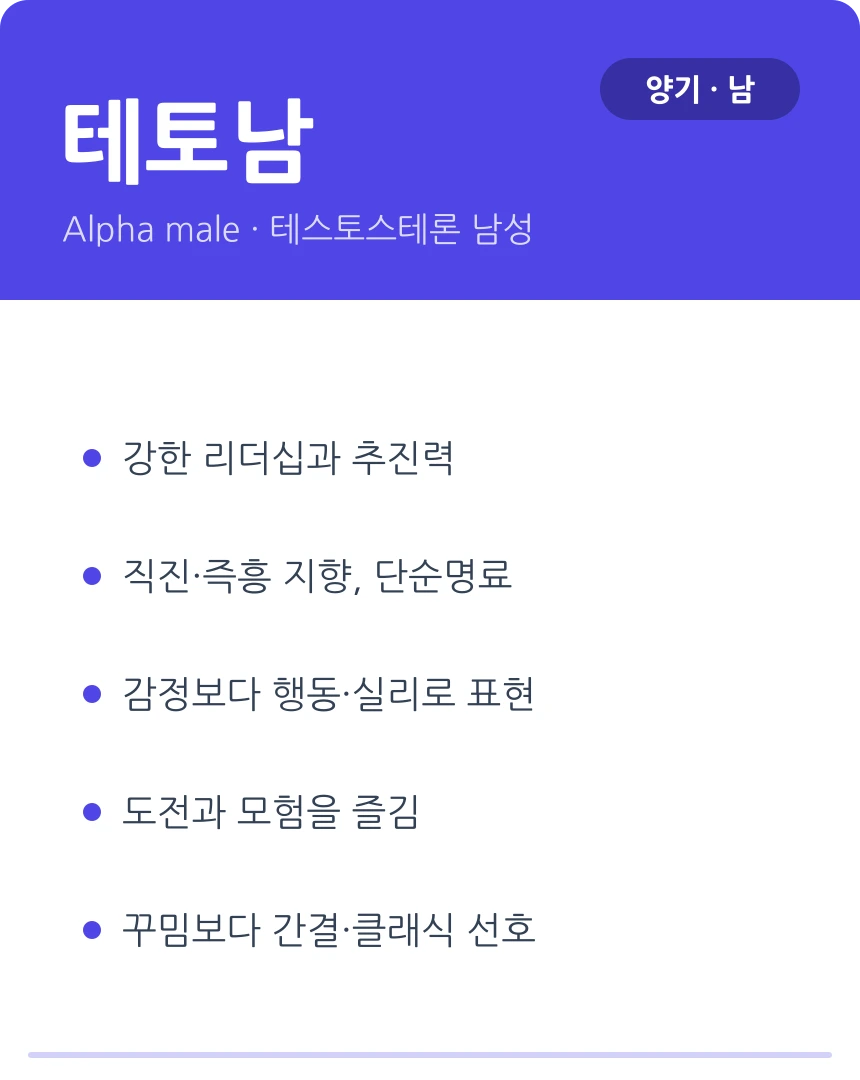 테토남 — 주도적이고 추진력 강한 양기 남성 유형