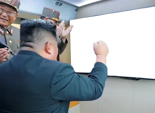 김정은 북한 모니터 박수 주먹 불끈 미사일 발사 티비