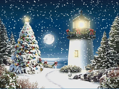 크리스마스 시즌 움짤 Christmas 겨울 등대 눈내리는
