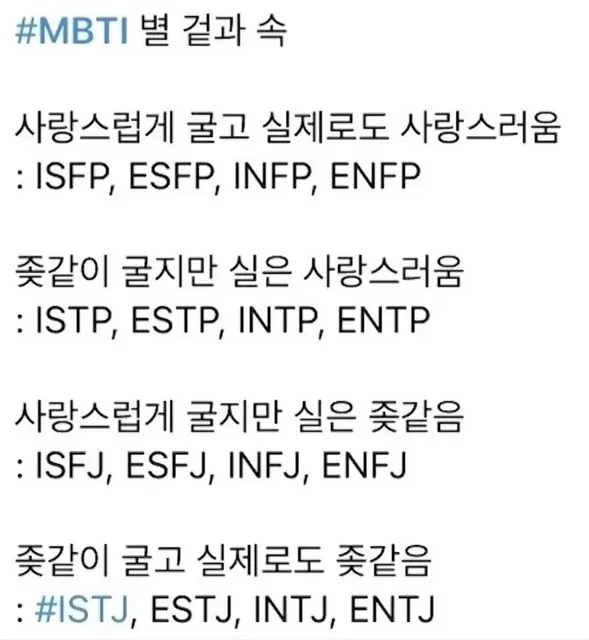 mbti MBTI 성격 유형 겉과 속 팩폭 공감 특징 분석 유머