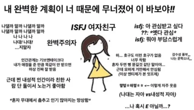 ISFJ MBTI 잇프제 특징 여자친구 완벽주의자 내성적 공감 짤