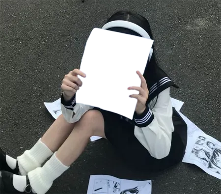 종이 들고있는 모습 그림 만화 여고생