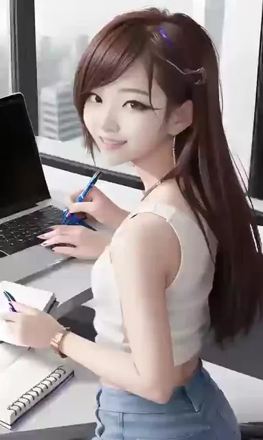 AI 실사 미녀 공부 필기 미소 예쁜 여자 아이컨택 심쿵