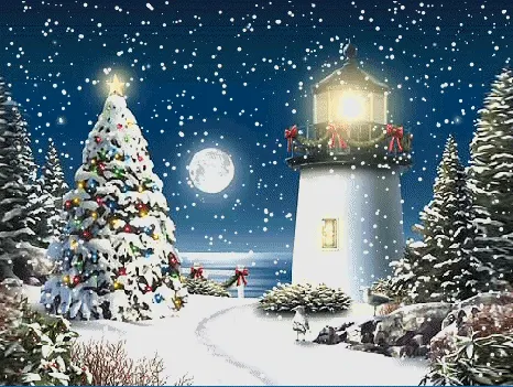 크리스마스 시즌 움짤 Christmas 겨울 등대 눈내리는